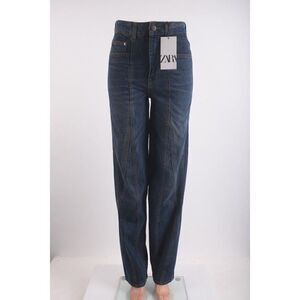 Zara Womens High Rise Dark Wash Jeans Paneled Tapered US 2 EU 34 2553/285 NWT